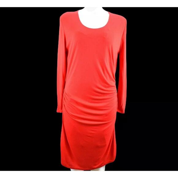 * Mng by mango dress red long sleeve jersey ruched stretch Tania size Large - Picture 1 of 5